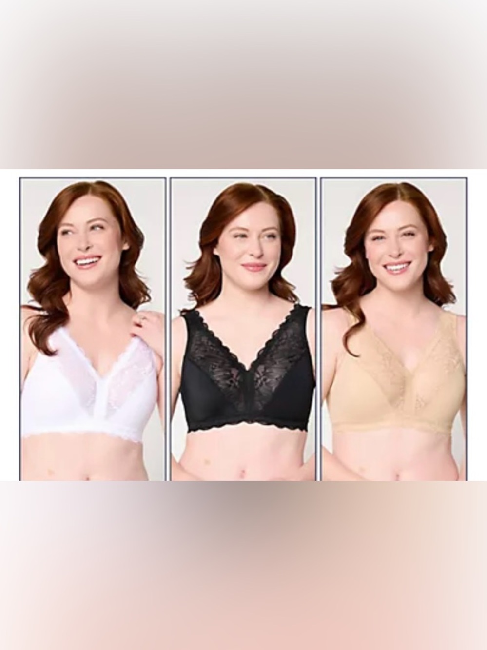 QVC Breezies Lace V-Front Wireless Bralettes-White, Nude, Black SIZE XL